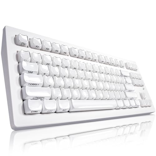 Image of ZORNHER CG870 Wireless Mechanical Keyboard,80% White Gaming Keyboard, Creamy Keyboard,Cute Jelly Cat Clear Ceramic Jade Keycaps,Girly Aesthetics Kitty Keyboard,Creamy Sounding Linear Switches
