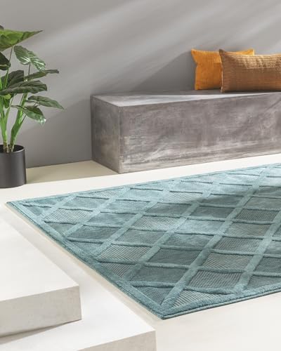 benuta Nest Teppich Bonte - Türkis 200x290 cm - Kunstfaser - Outdoor geeignet - Rechteckig - Pflegeleicht für Esszimmer Küche Outdoor/Terrasse