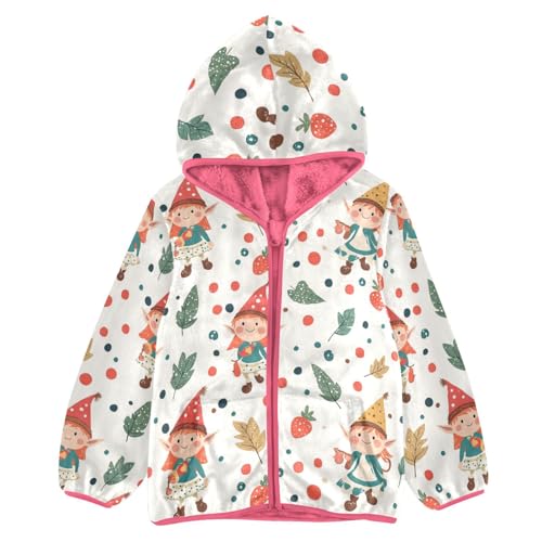 Cute Elves and Polka Dot Girls Fleece Jacket Girls Fall Jacket Girl Coats Zip Up Hoodie Children Sherpa Warm Outerwear 2-10T