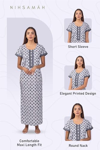 Image of NIHSAMAH Cotton Nighty for Women with Pocket, Premium Printed Long Nighty | Comfortable & Fancy Sleepwear /Nightwear