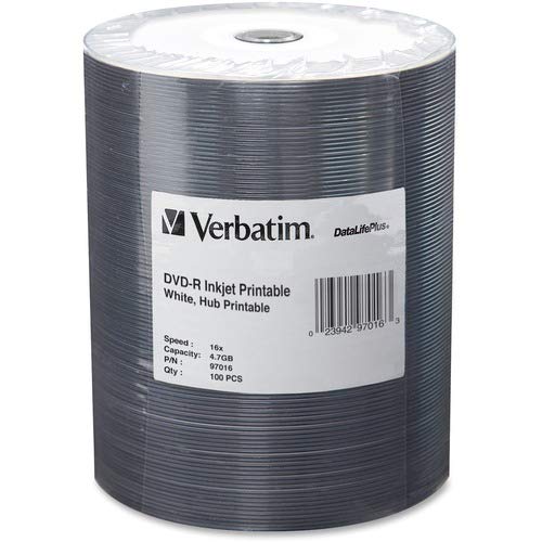 Verbatim DVD-R, Inkjet Printable, 4.7GB, 16x,100/PK, White
