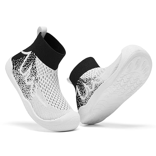 TODDLLUBY Childrens Socks Wrestling Shoes Breathable and Non Slip Tennis Shoes Barefoot Sneakers with Arch Support and Toe Protection Washable White Size 7