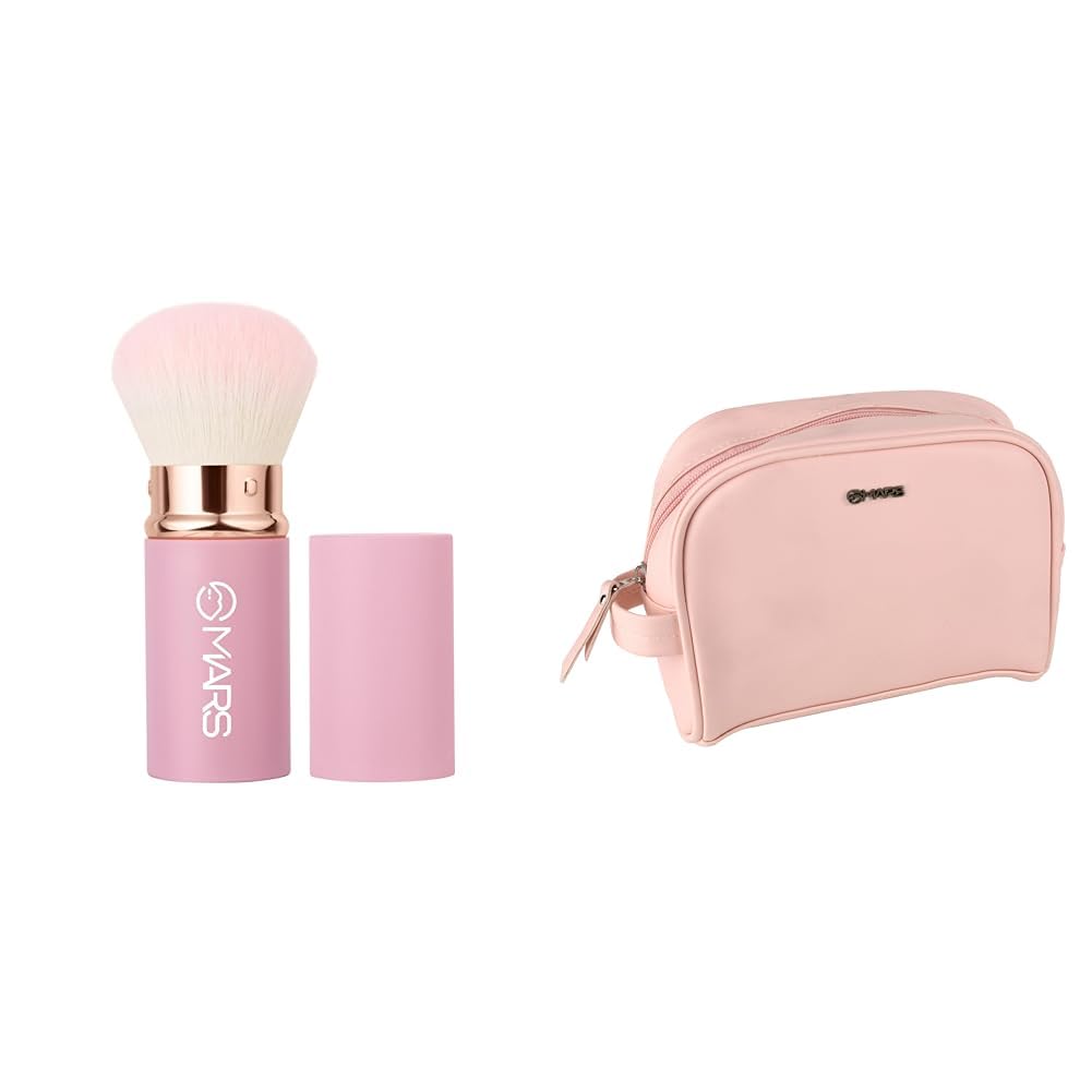 MARS Pop Retractable Brush | Airbrush Kabuki Finish Travel-Friendly | Easy to Clean Makeup Kit Bag for Women with 4 Compartment Easy to Clean (Pink)-picture-37