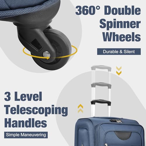 Softside Expandable Luggage Set with Duffel Bag, Lightweight Travel Suitcase, 3-Piece with TSA Lock, Dark Blue3