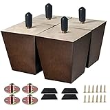 Txcucc Sofa Legs Square Bed Feet 2 inch Wood Replacement Leg for Furniture Set of 4, Dark Brown…