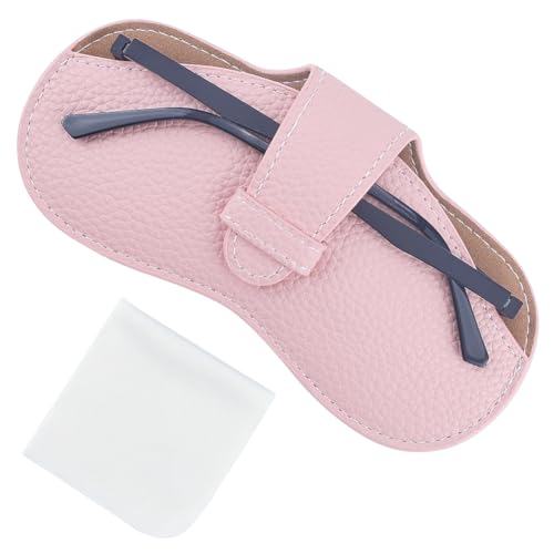 Image of CREATCABIN Pink Leather Sunglasses Case Slim Glasses Case Bag Portable Lightweight Travel Eyeglasses Holder Pouch Cover with Soft Cleaning Cloth for Family Friends Holiday Vacation 6.9x3.4 Inch