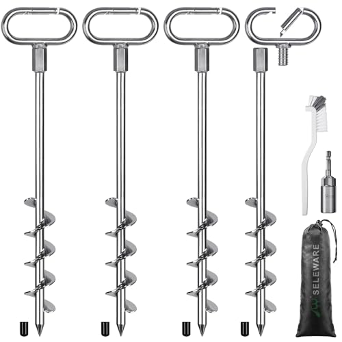 SELEWARE 17" Ground Anchors Screw in, 4 Pack Swing Set