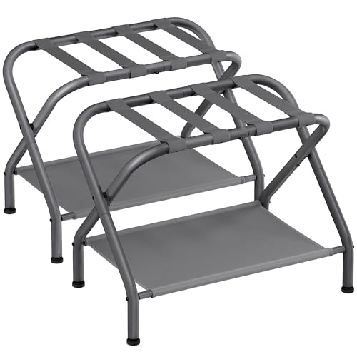 SONGMICS Luggage Racks Set of 2, Slate Gray, Foldable