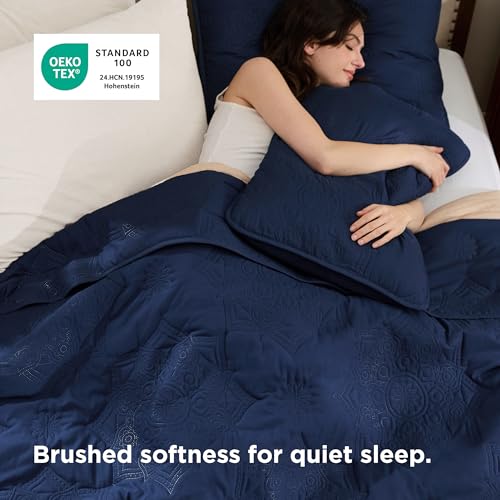 Image of Bedsure King Size Quilt Set - Lightweight Bedspreads King Size, Stitch-Free Ultrasonic Quilting Coverlet, All-Season Navy Blue Comforter Set, Pet-Friendly Soft Machine Washable Bedding (106 inchx96 inch)