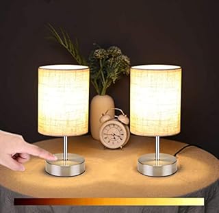 Lightsjoy 2 Pack Bedside Table Lamp Touch Dimmable Nightstand Lamp Bedroom 3 Level Brightness Table Light for Living Room Office Hotel Cafe Restaurant (Include 2 Warm White E14 Bulbs) Round