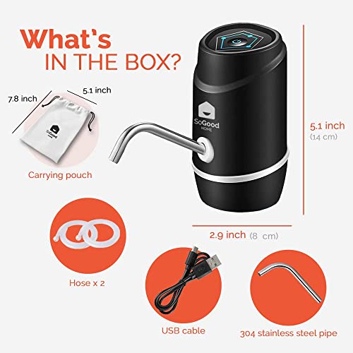 Water Dispenser 5 Gallon Pump By Sogood - Carrying Pouch For Camping - 2 Hoses - Water Jug Dispenser - Bpa Free - Water Gallon Dispenser - Automatic - Usb Charging - Ideal For Outdoor Or Kitchen #TOP5