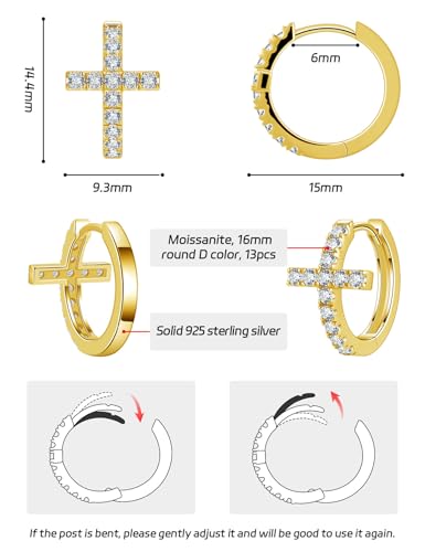 Moissanite Sterling Silver Cross Earrings for Women Huggie Drop Hypoallergenic Lightweight Earring Set3
