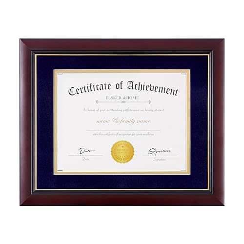 Image of ELSKER&HOME 8.5x11 Diploma Frame with Velvet Navy Mat,Real Wood | 8.5x11 Certificate Frame with Mat or 11x14 Inch Without Mat,Wide Molding Semi-Tempered Glass(Velvet Mat,Navy)