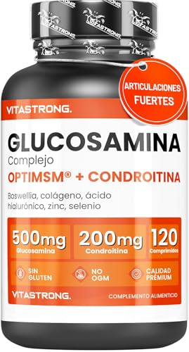 Glucosamina Condroitina Vitastrong Complex con MSM OptiMSM, Colágeno Ácido Hialurónico, Zinc, Selenio, Manganeso, Boswellia, Glucosamina Complex Calidad Prémium para Cartílago, Huesos y Articulaciones