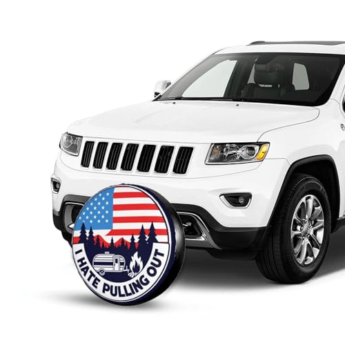 Image of I Hate Pulling Out America Flag Decorative Weatherproof Wheel Protector Cover Universal Fit Spare Tire Cover for RV, SUV, and Camper Trailers 14 in