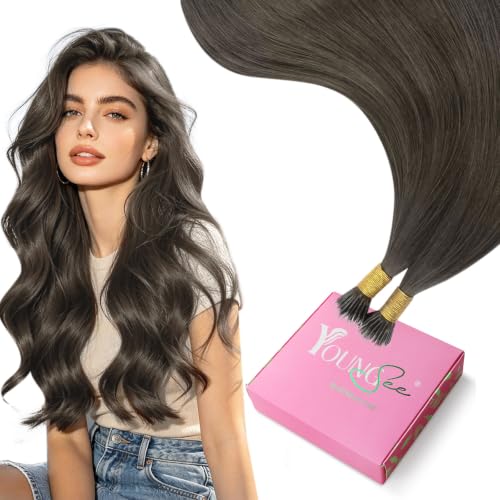 Image of YoungSee Nano Extensions Human Hair Mocha Brown Nano Beadg Hair Extensions Human Hair Ash Brown Nano-tips Hair Extension Real Human Hair 20 Inch Nanolink Hair Extension 1g /s 50 Strands 50g for Wedding