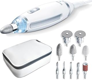 Beurer MP 62 Fresa Professionale per Manicure e Pedicure, 5400 giri/min, 10 Accessori in Feltro e Zaffiro, Luce LED Integrata, Velocità Regolabile, Custodia Inclusa, Bianco