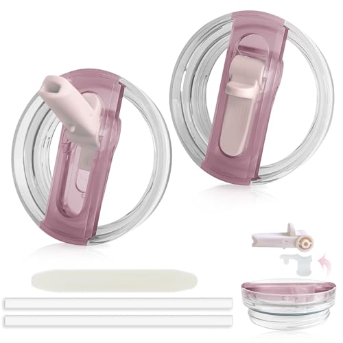 2pcs Leakproof Lid with Straw for Stanley Replacement,No-Spill Cup Lids for Stanley Quencher, Tumbler Flip Straw Lid for Stanley Accessories (Pink-Pro, 30oz)