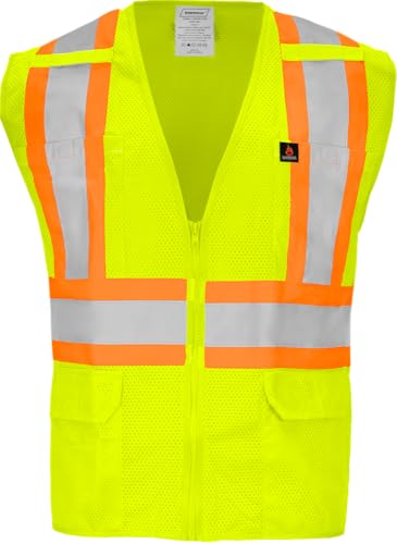 Ironwear 1287 Class 2 Flame-Retardant Safety Vest w/ 2 Radio Clips & 6 Pockets (Lime XX-Large)