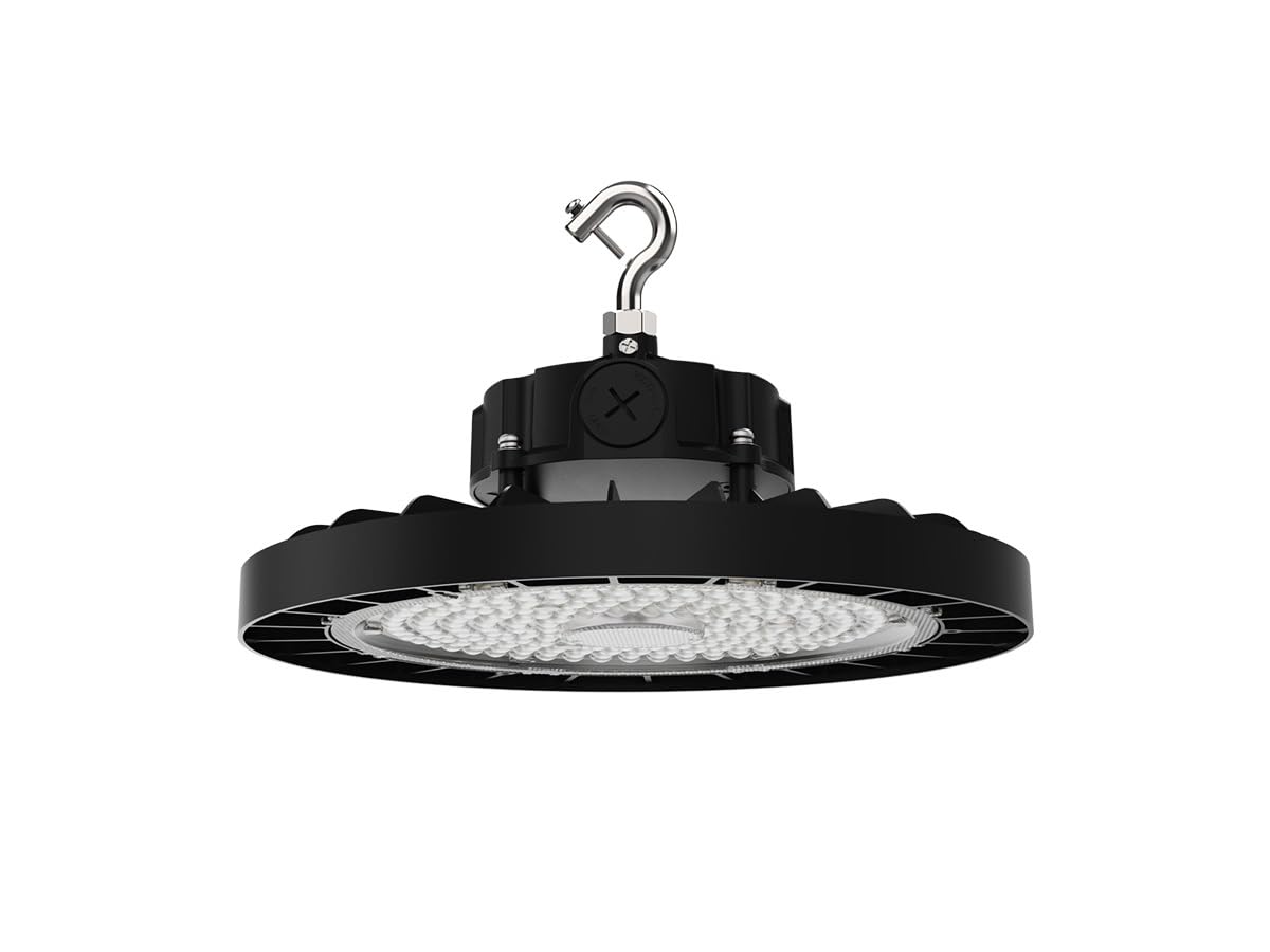 WareLight LED UFO High Bay Light, 30,000 Lumen, 200W, 5000K Daylight, Dimmable Commercial Ceiling Fixture, 120–277V, Aluminum Housing, Eye-Hook Mount,