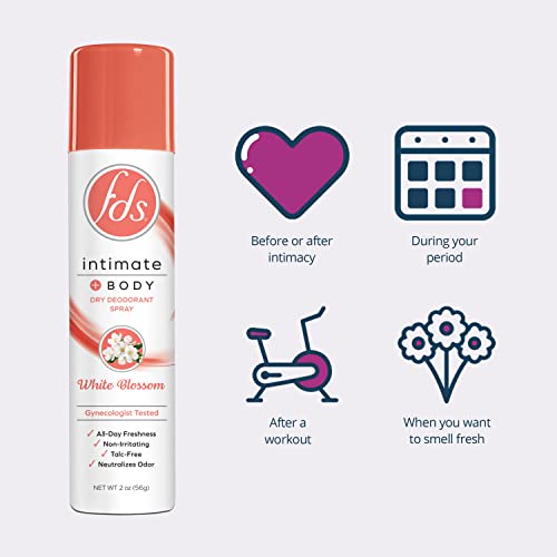 FDS Intimate Deodorant Spray All Day Freshness, White Blossom - 2 Ounce Bottle