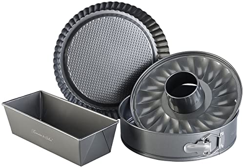 Rosenstein & Söhne Springform: 5-teiliges antihaftbeschichtetes Backformen-Set mit 3 Kuchenformen (Springformset, Kuchenbackform Springform, Backpapier)