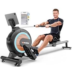Wenoker Rudergerät mit Magnet-Fitnesstrainer, Rudergerät für Zuhause 32 Stufen Widerstand mit Exklusiver APP, Indoor-Gerät für das Home-Gym, Cardio-Trainingsgerät, 160 kg Kapazität mit LCD-Monitor