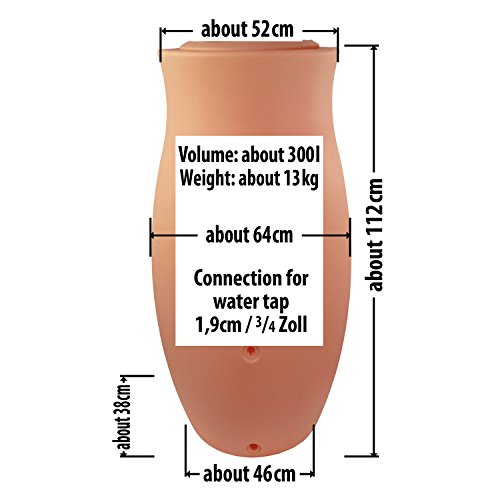 Regentonne Regenfass Amphore Maja 300l terrakotta mit Füllstandsschlauch Regensammler mit Pflanzschale Regenwassertank Regenwassertonne mit Wasserhahn - 2
