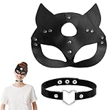 SGERUFZ Máscara y Collar de Cat, Set de PU-Cuero, Black Mystique Ideal para Halloween, Carnaval, Fiestas de Disfraces, Juegos de Rol y Actividades para Adultos