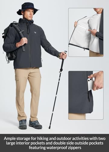 Image of baleaf Men's Rain Jacket Lightweight Packable Waterproof Rain Coat Breathable Windbreaker Hood Hiking Golf Travel Outdoor