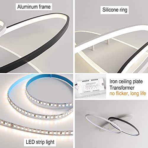 Lampy sufitowe LED do salonu, ściemniane oprawy, podtynkowy montaż podtynkowy z pilotem oświetlenie sufitowe, nowoczesny elegancki owalny żyrandol 52 W pa