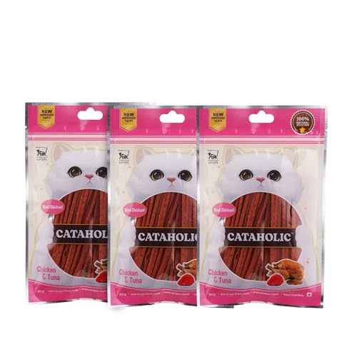 Image of Cataholic Chicken & Tuna Sliced Treats for Cats & Kittens | High Protein, Easily Digestible & Healthy Snacks | Ideal Training & Reward Treats for All Breeds, 50 gm Each(Pack of 3)