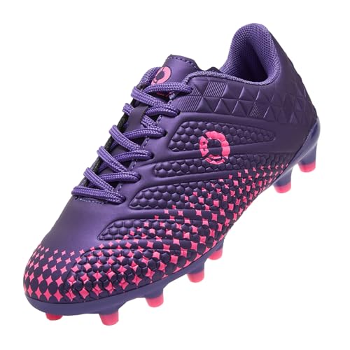 LEOCI Botas de fútbol para niños, zapatillas de fútbol Astro Rugby, tacos de fútbol, Morado magenta, 17 EU