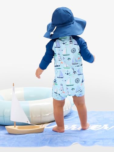 Image of RUGGEDBUTTS Baby /Toddler Boy Swimsuit, One Piece Zipper Rash Guard Sunsuit with UPF 50+ Sun Protection