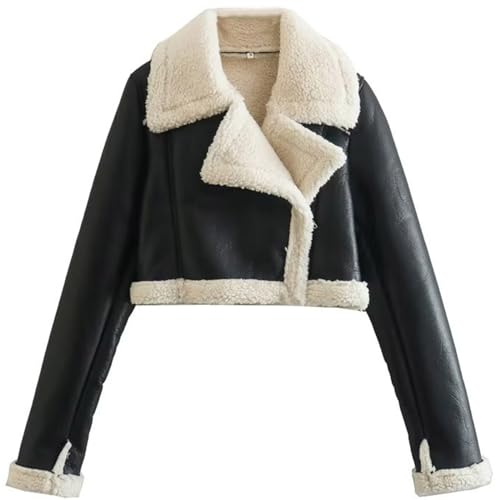 Discount Pallets Amaon Women Winter Leather Jacket Thicken Fleece Lined Motorcycle Jacket Faux Fur Shearling Fluffy Coat Cropped Bomber Jacket