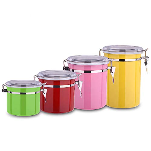 Kingrol 4-Pack Stainless Steel Canister Set with Airtight Clamp Lids, Food Storage Container