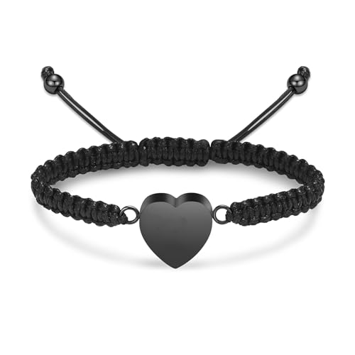 AIWENXI Pulsera de cenizas de cremación de corazón con alas de ángel para cenizas, 17–26 cm, Acero inoxidable