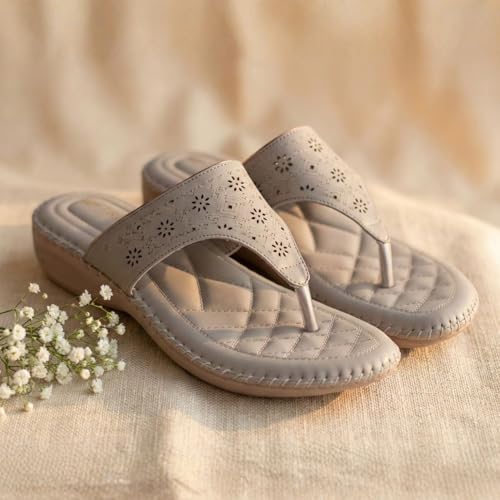 Image of TRASE Orthopedic Footwear for Women | Flat Ortho Slippers for Women Stylish | Soft Sole Ladies Chappal Fancy Comfortable Casual Footwear with Laser Cut Design