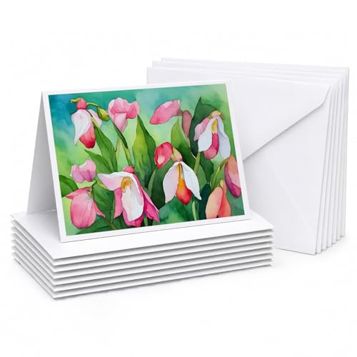Caroline's Treasures DAC1674GCA7P Minnesota Pink and White Lady�s Slippers in Watercolor Greeting Cards and Envelopes Pack of 8 Blank Cards with Envelopes Whimsical A7 Size 5x7 Blank Greeting Cards
