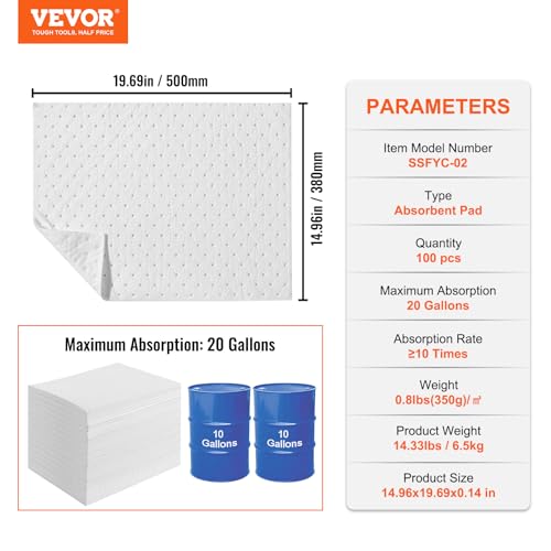 Vevor XYX15×20IN 100 Pcs Oil Absorbent Pads 20 Inch W X 15 Inch L White Spill Absorbent Pads thumb #6