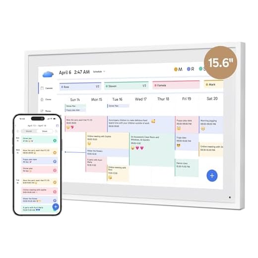 Dragon Touch Calendario Digitale 15,6" Touch Screen, Smart Cornice Digitale WiFi con App Gratuita, Chore Chart Interattivo, Auto-Rotazione e Luminosità, Montaggio a Parete(Bianco)