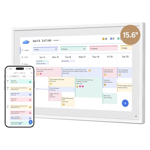 Dragon Touch 15.6 Zoll Digitaler Kalender Wand - 1920 * 1080 FHD Elektronischer Wandkalender Familienplaner mit 32GB Speicher und Wandhalterung, Touchscreen Intelligenter Tischkalender-Weiß