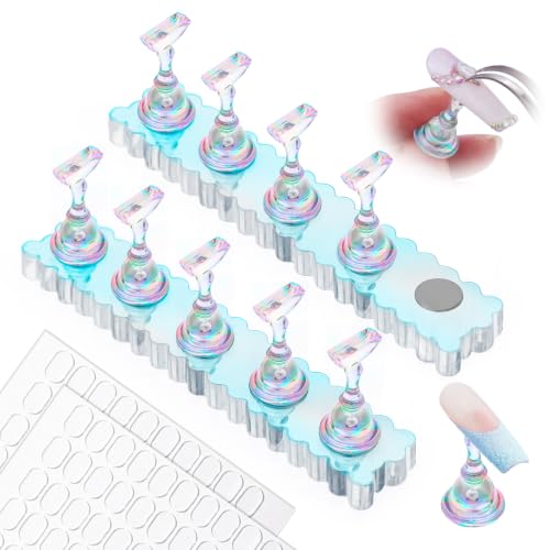 Image of MelodySusie 2-Set Nail Stand for Press Ons Acrylic Base for Practice, Blue