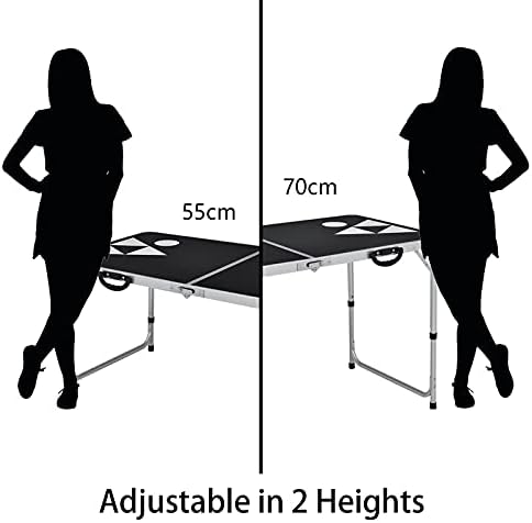 COSTWAY Beer Pong Table, 8ft Folding Picnic Trestle Tables with 2-Level Adjustable Height & Carrying Handles, Wedding Market Garden Camping Table for Indoor Outdoor