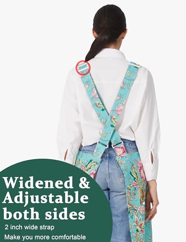 Image of Cozy Adjustable Cross Back Aprons for Women with Pockets Cotton Linen Cooking Kitchen Baking