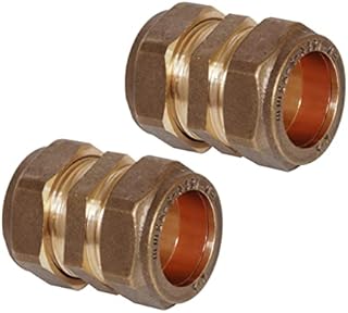 Pipestation® 15mm Brass Compression Straight Pipe Connectors for Copper Pipe - Pack of 2