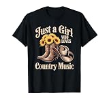 Just a Girl Who Loves Country Music Cowboy Boots Sunflower T-Shirt