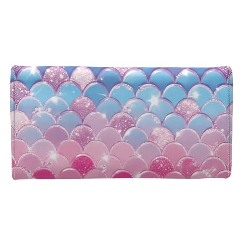 Image of AFPANQZ Womens Wallets Leather Trifold Multi Card Holder Slots Wallet, Pink Purple Fish Scales Ladies' Leather Card Pouch Bag for Keys Lipstick Cit Cards Holder