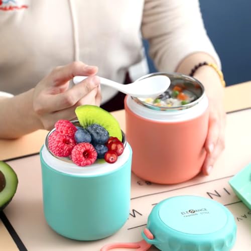 Pote Térmico com Colher 400ml Marmita em Inox Mantém Alimentos Frios ou Quentes (Rosa)