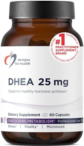 Designs for Health DHEA 25mg – DHEA Supplement for Men + Women – Supplement to Help Support Healthy Aging, Muscle Integrity, Energy + Hormonal Synthesis – Non-GMO (60 Capsules)